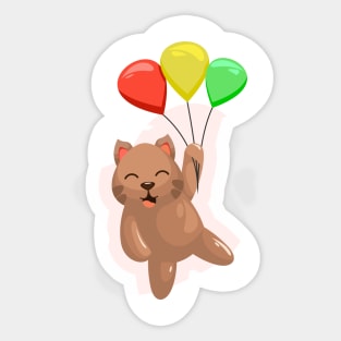 Adorable cat flying with balloon Sticker